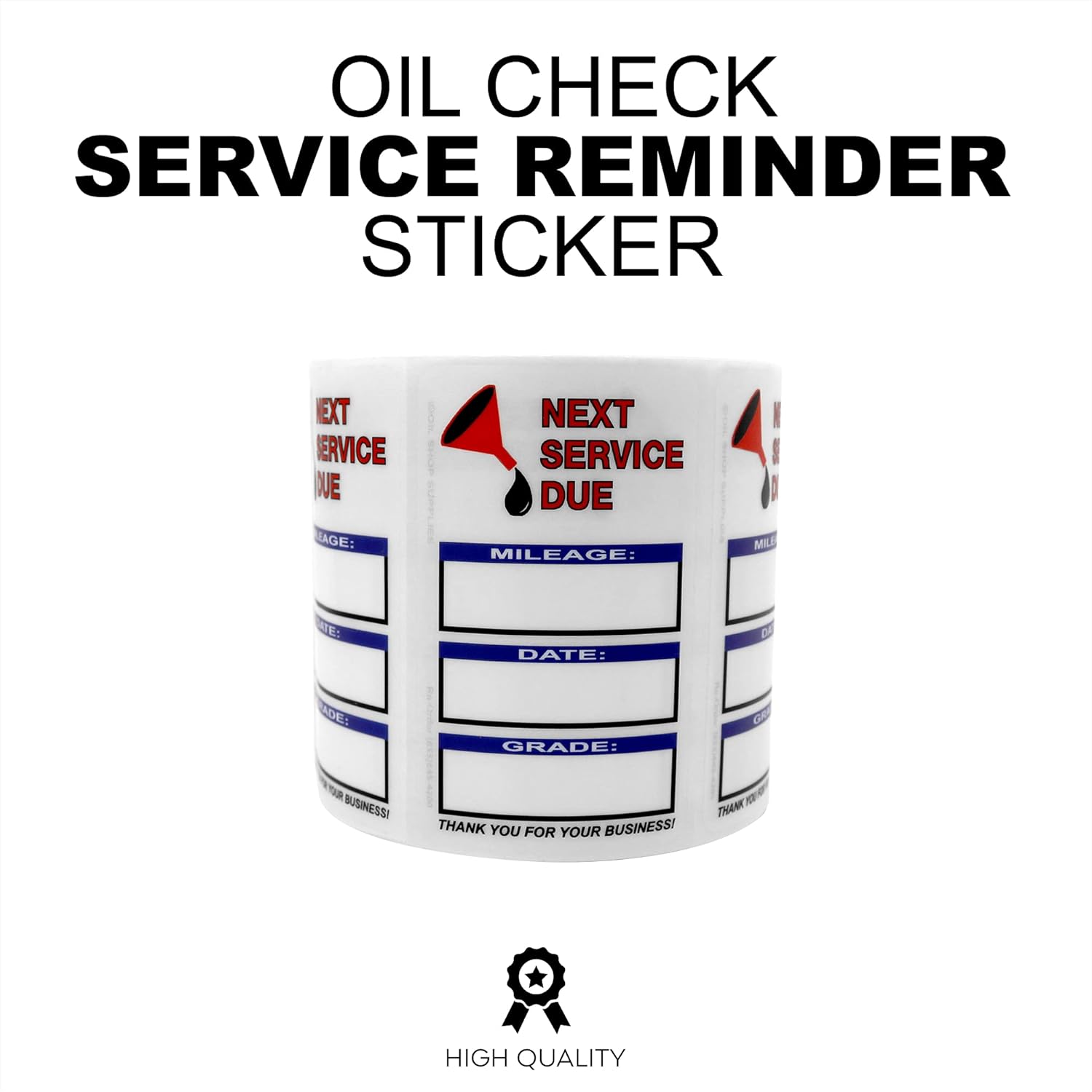 Next Service Due Reminder Stickers, Handwritten, Ultra Removable, with Oil Funnel Image, 500 Count