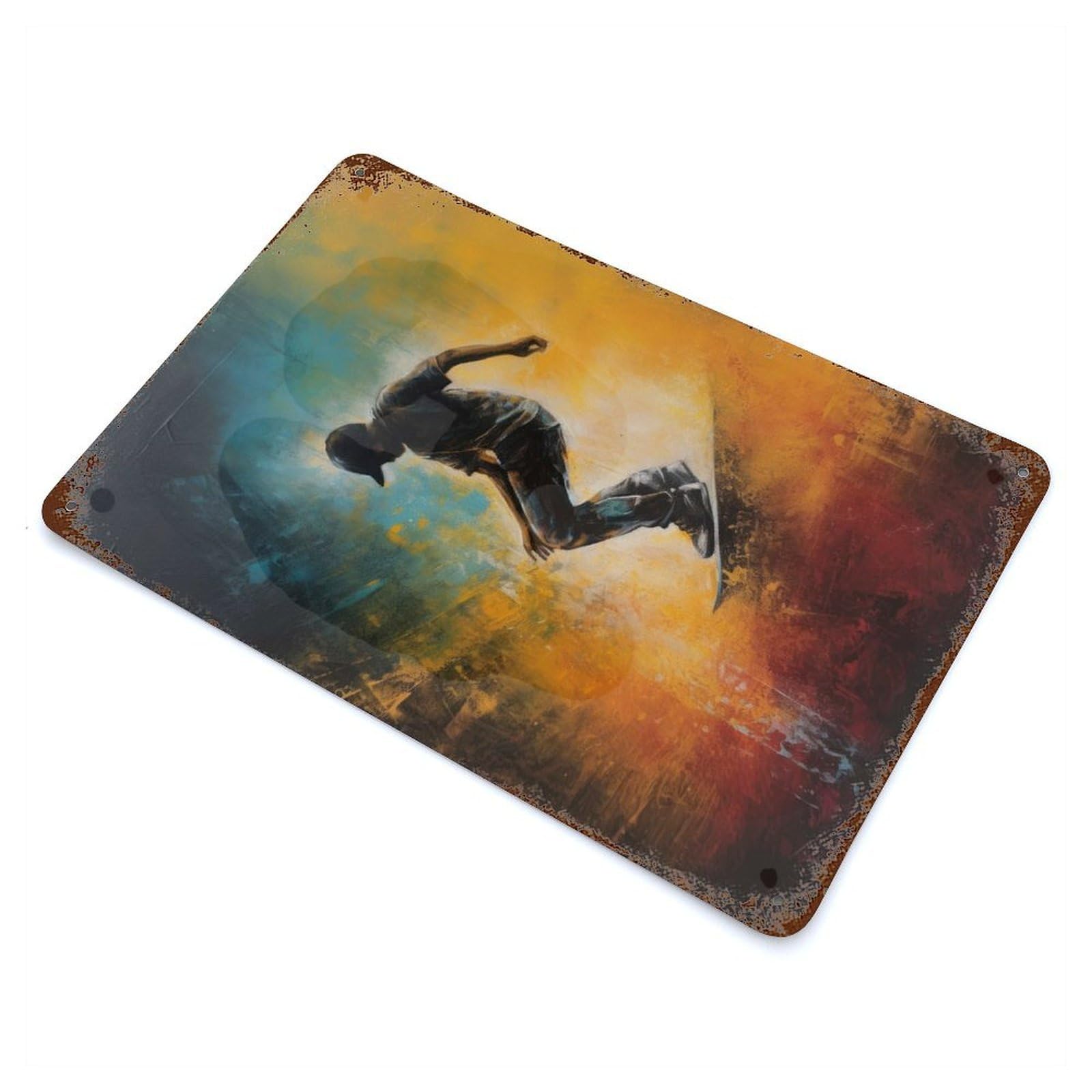 Aged Metal Wall Plaque with The Art of Skateboarding Design 11.8"x7.9", for Cafe, Home Bar And Lounge Decor, Novelty Wall Decor