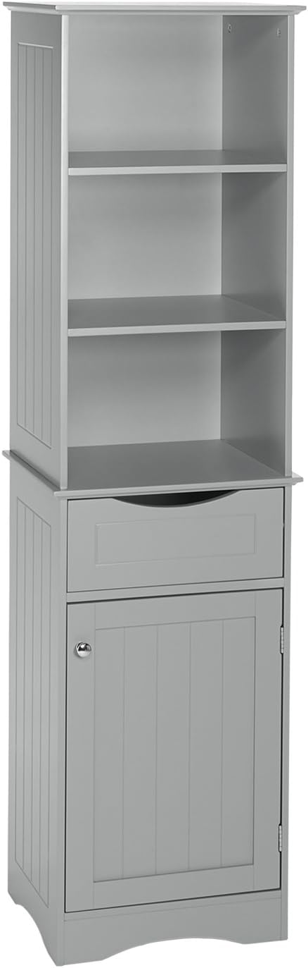 RiverRidge, Gray Ashland Bathroom Freestanding Storage Cabinet with Three Open Shelves and Drawer, Size