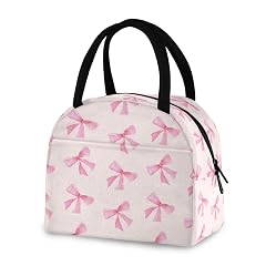 Blueangle Pink Bow Lunch Bag Insulated Lunch Box Small Leakproof Cooler Food Lunch Containers Reusable Lunch Tote Bags