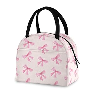Blueangle Pink Bow Lunch Bag Insulated Lunch Box Small Leakproof Cooler Food Lunch Containers Reusable Lunch Tote Bags