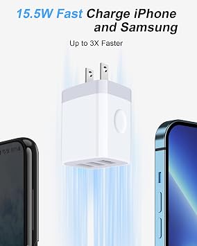 Wall Charger, USB Charger Adapter, 3.1A/3Pack Muti Port Fast Charging Station Power Charge Base Block Plug for iPhone 17 16 15 14 13 12 Pro/SE/11Pro Max/Plus, Samsung S21/S10/S9, Kindle Fire USB Plug