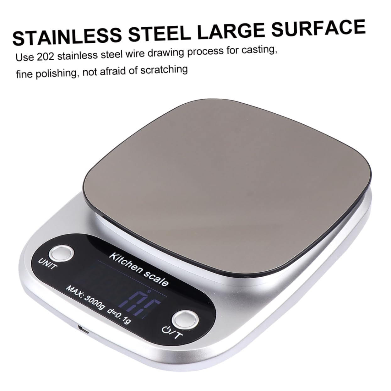 Digitale Küchenwaage mit Präziser Lcd Anzeige aus Edelstahl Wiederaufladbare 3kg Kapazität und 0,1g Genauigkeit für Küchengebrauch