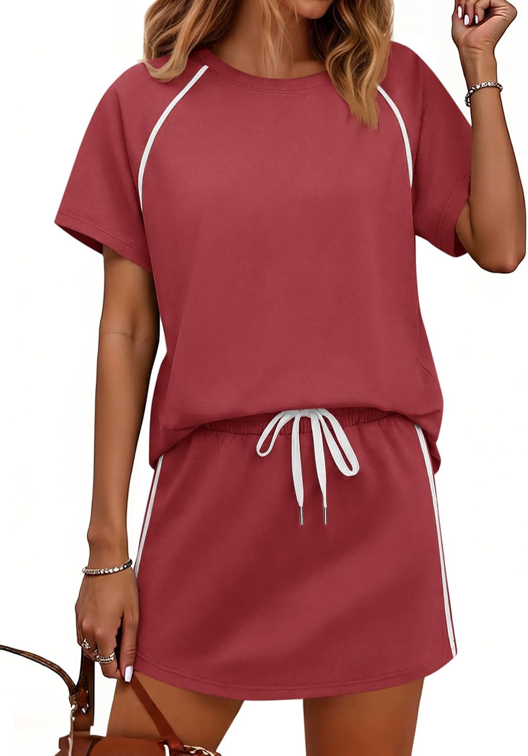Yousify Womens 2 Piece Skirt Sets Summer Short Sleeve Tops and Tennis Skort Lounge Set Vacation Workout Matching Outfits