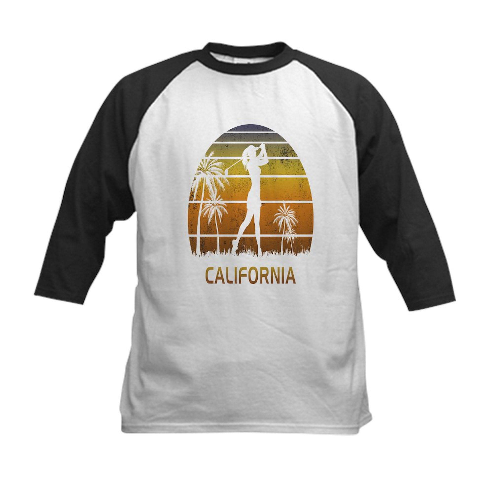 CafePress Retro California Women's Golf Baseball Jersey Kids Cotton Baseball Jersey, 3/4 Raglan Sleeve Shirt Black/White