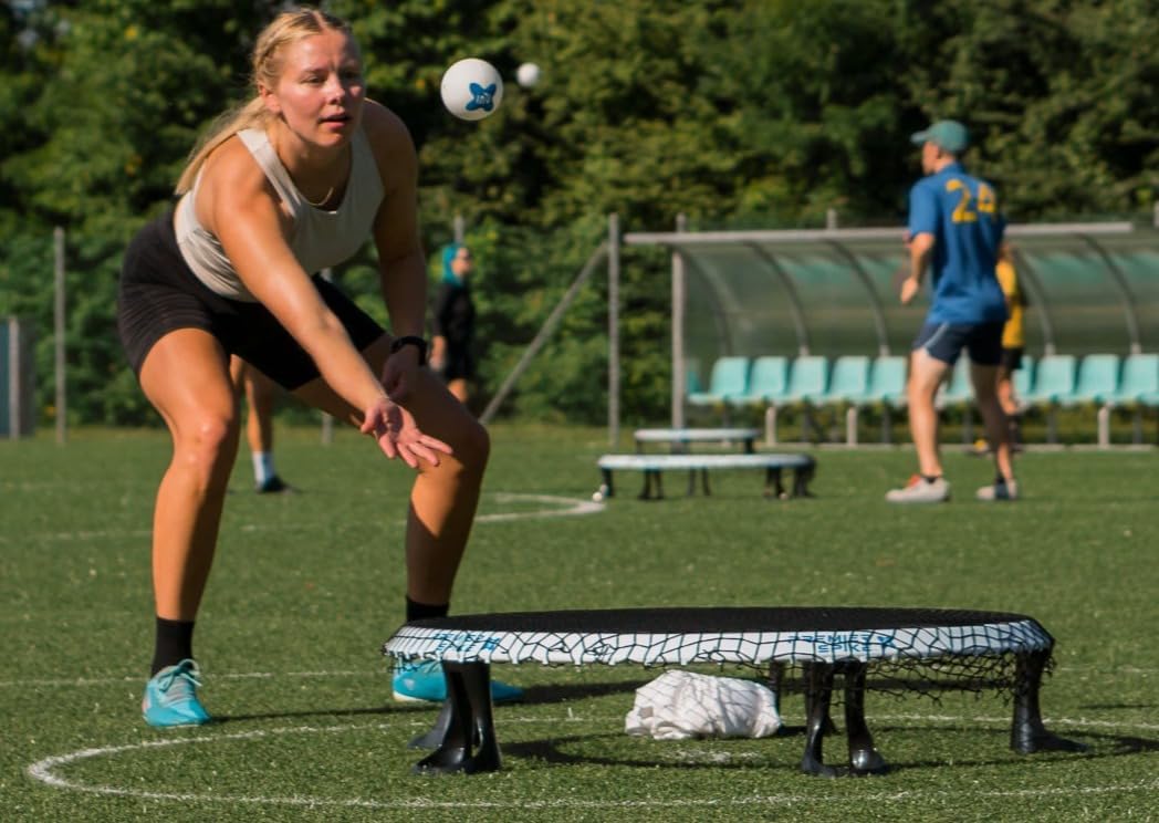 Roundnet Game Set - Top Set in Quality & Durability - Portable Outdoor Game for Beach, Backyard, Camping Game for Kids, Teens & Adults - Net, 2 Balls