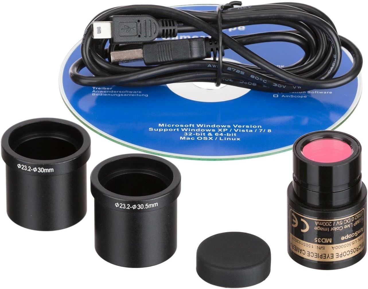 AmScope M148-E Digital Compound Monocular Microscope, WF10x Eyepiece, 40x-400x Magnification, LED Illumination, Brightfield, Single-Lens Condenser, Plain Stage, 110V or Battery-Powered, Includes 0.3MP Camera and Software