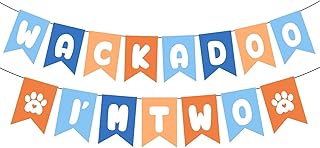 Puppy Themed 2nd Birthday Decorations Banner, Blue and Orange I'm Two Party Garland, Pre-Strung Dog Birthday Banner for Boys/Girls