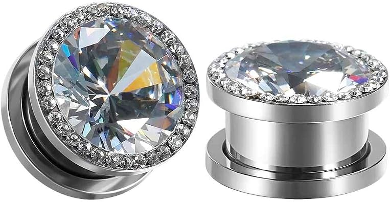 COOEAR Gauges For Ears Plugs and Tunnels Piercing Earrings Crystal With Zircon Style Expander Stretchers Size 2g6mm to 5/8"16mm