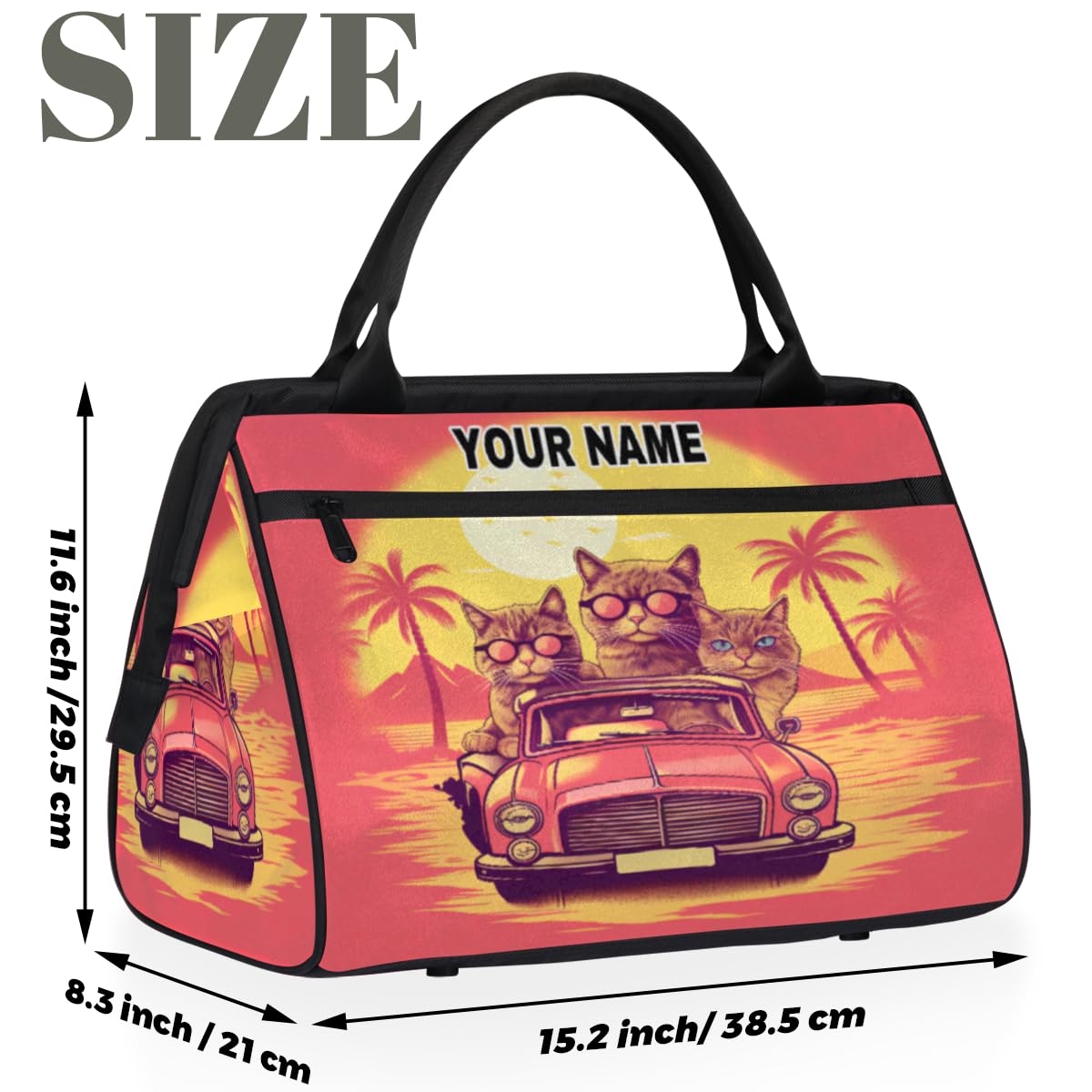 Personalized Custom Duffel Bags for Women Men, Personalized Customized Travel Duffel Bag, Waterproof Sports Gym Bag Weekender Overnight Bag Carry On Tote Bag, Cute Cat Cat Coconut Tree