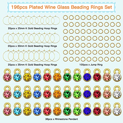 196Pcs Beading Hoop Rings Set,60Pcs Earring Beading Hoops 36Pcs Rhinestone Pendant 100Pcs Open Jump Ring,Plated Wine Glass Beading Rings For Party Favors Christmas Thanksgiving Diy Craft Making #TOP1