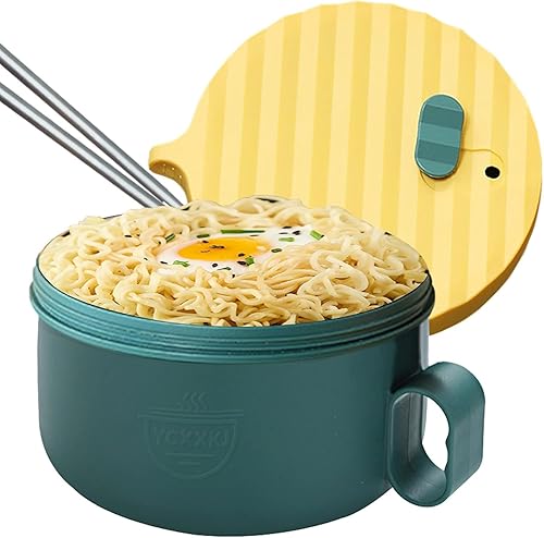 Tazón de ramen para microondas con asas, cuencos para fideos con tapa y palillos, apto para lavavajillas, para hogar, oficina, universidad,