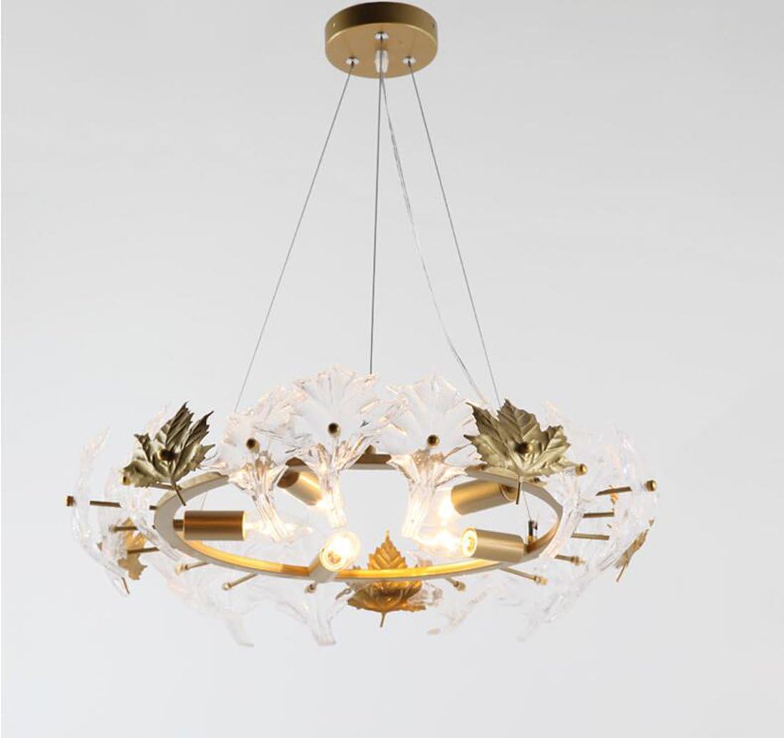 Ydxwan LED Creative Maple Leaf Crystal Glass Chandelier Hanging Lamp Elegant Iron Round Chandelier Bar/Cafe/Living Room/Restaurant Interior Decoration Light (without Bulb)