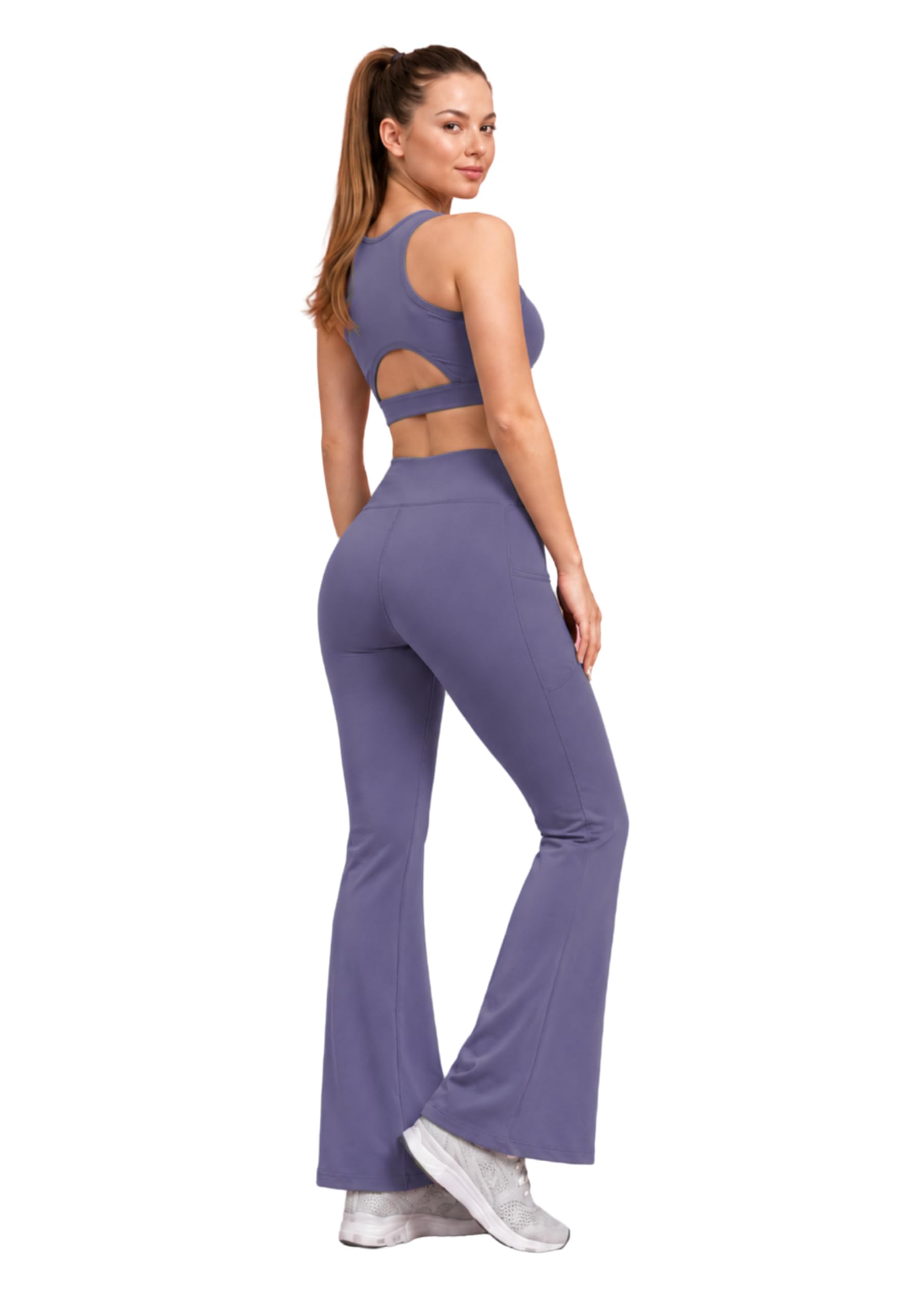 Women’s Gym Co-Ord Set | Sports Bra & High Waist Flared Yoga Pants with Pocket, Bootcut Tights Tracksuit | Yoga Workout Activewear Set for Running, Fitness & Lounge Wear-image-47