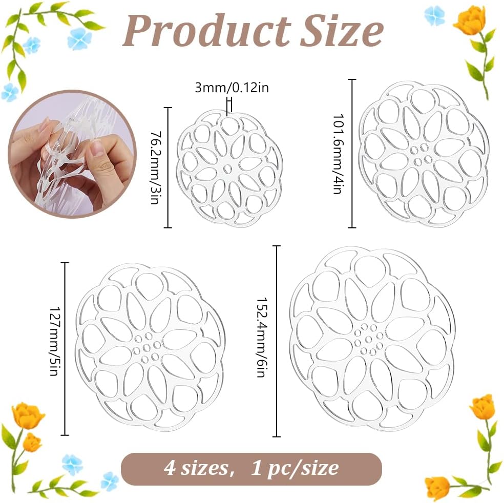 WEBEEDY 4 Sizes Acrylic Flower Arranging Tool Floral Grid for Vase Reusable Wire Flower Arrangement Holder Round Floral Insert Lid for Arrangement Vase Plant Flower Fixation(3/4/5/6 Inch)