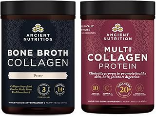 Ancient Nutrition Bone Broth Collagen Powder, Pure, 30 Servings + Multi Collagen Protein Powder, Unflavored, 45 Servings