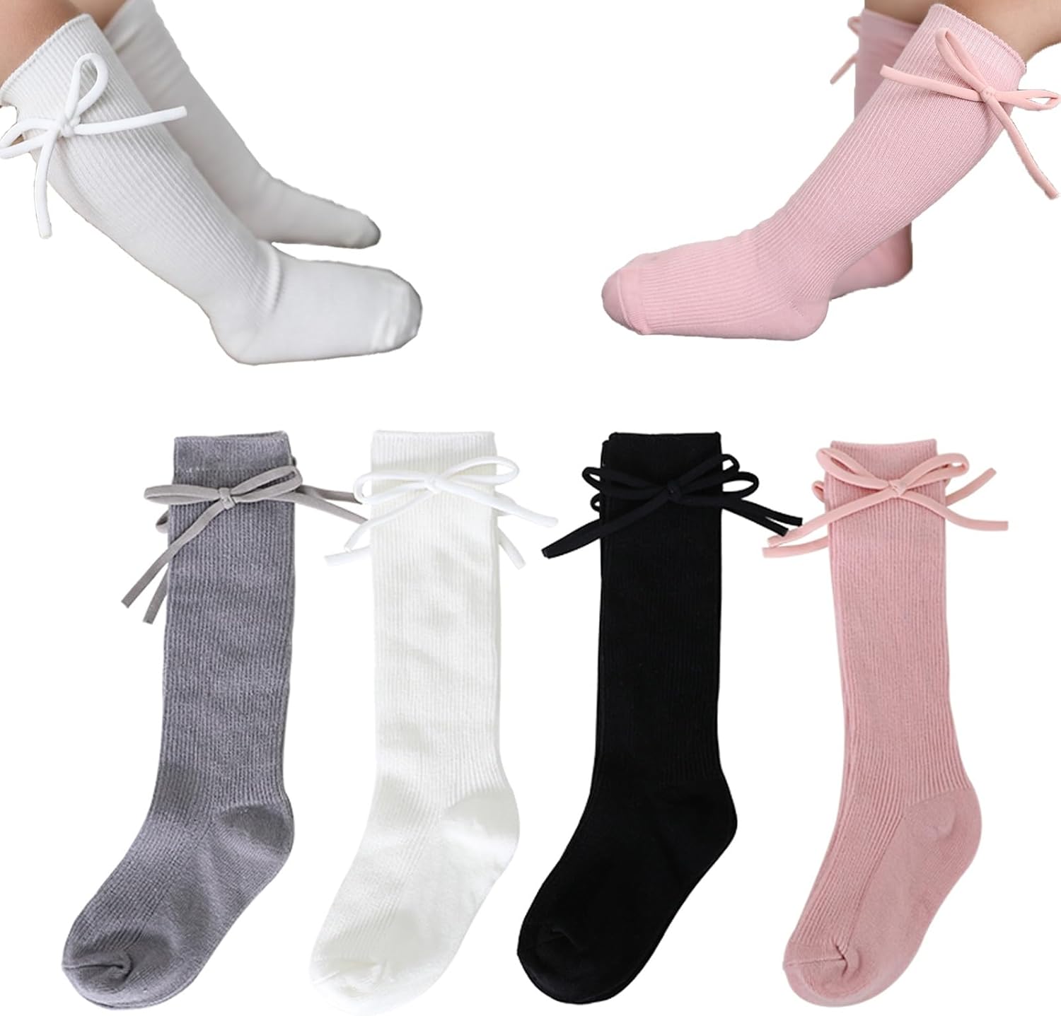 Baby Toddler Knee High Socks Girl Bow Tube Stockings Newborn Infant Floor Crawling Long Socks 4 Pairs