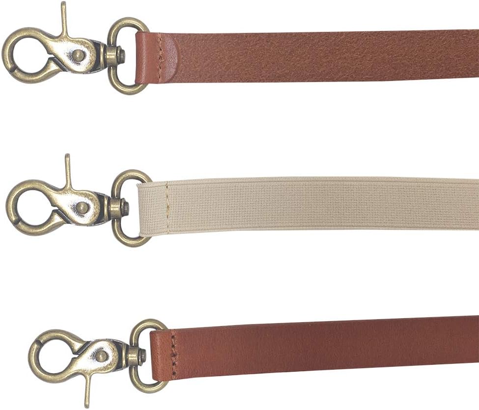 Men Light Brown Genunie Leather Suspender With Elastic Strap 0.7inch Width Suspenders with 3 Snap Hooks