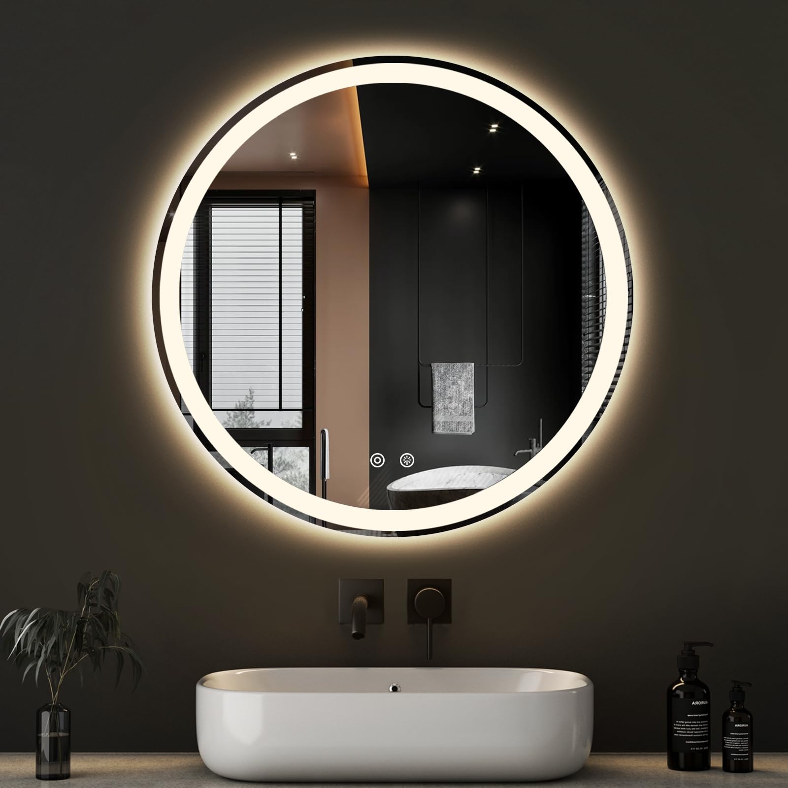 Round LED Bathroom Mirror with Anti-Fog, 28 Inch