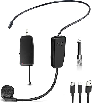 Wireless Headset Microphone System Professional 2.4G Cordless Head Mic Wireless - 160ft Range,1/8 and 1/4 Plug, for Tours, Singing, Speaker, Voice Amplifier, PA System