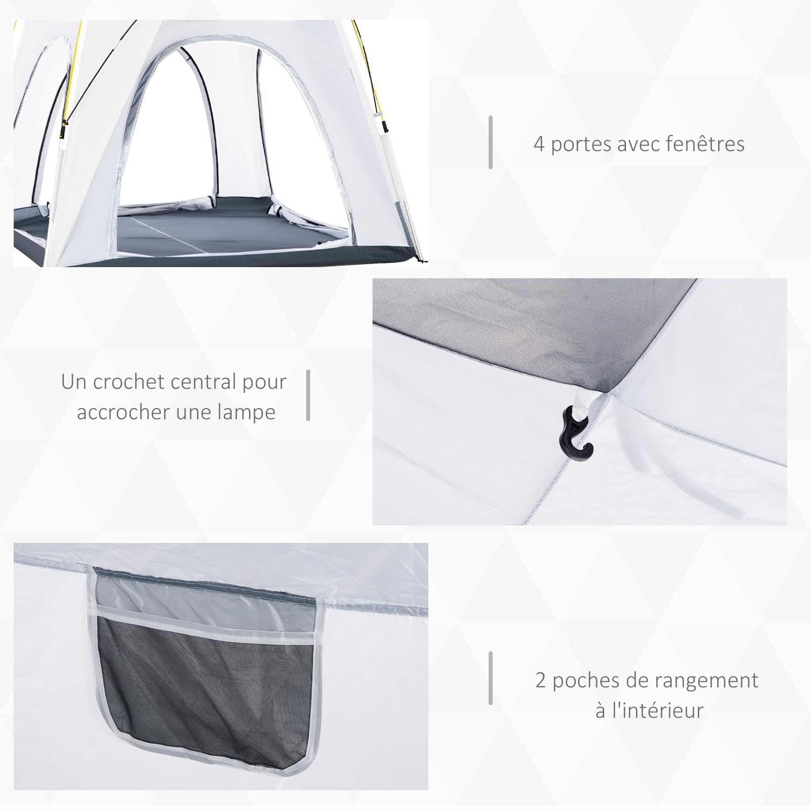 Outsunny Pop-up Camping Koepeltent voor 4 Personen Waterdicht Lichtgewicht Geventileerd Gemakkelijk Te Monteren met 2 Ramen 2 Deuren Draagtas Dim. 286L x 209B x 122H cm Polyester Blauw en Lichtgrijs