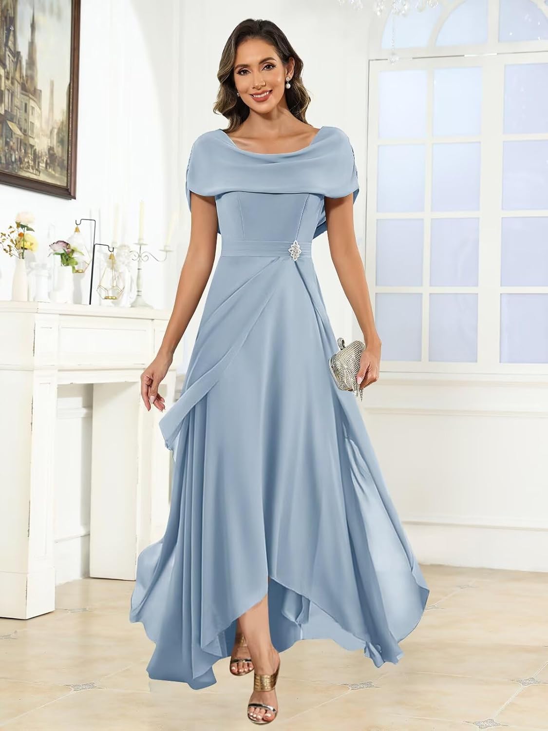 Tea Length Mother of The Bride Dresses for Women Scoop Neck A Line Formal Evening Gowns