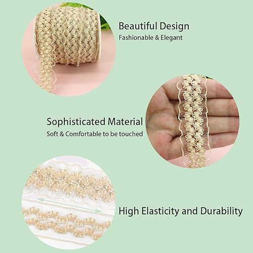 Miniatura 10 de JESEP YONG 20 yardas de organza con doble volantes blancos con ribete elástico de encaje para manualidades, banda de encaje elástica para la cabeza,