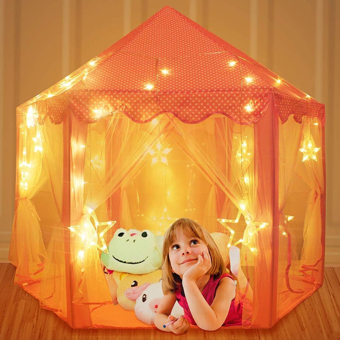 Kids Princess Castle Play Tent Mat, Hexagonal Rug, Yoga Mat Cushion 140x120cm