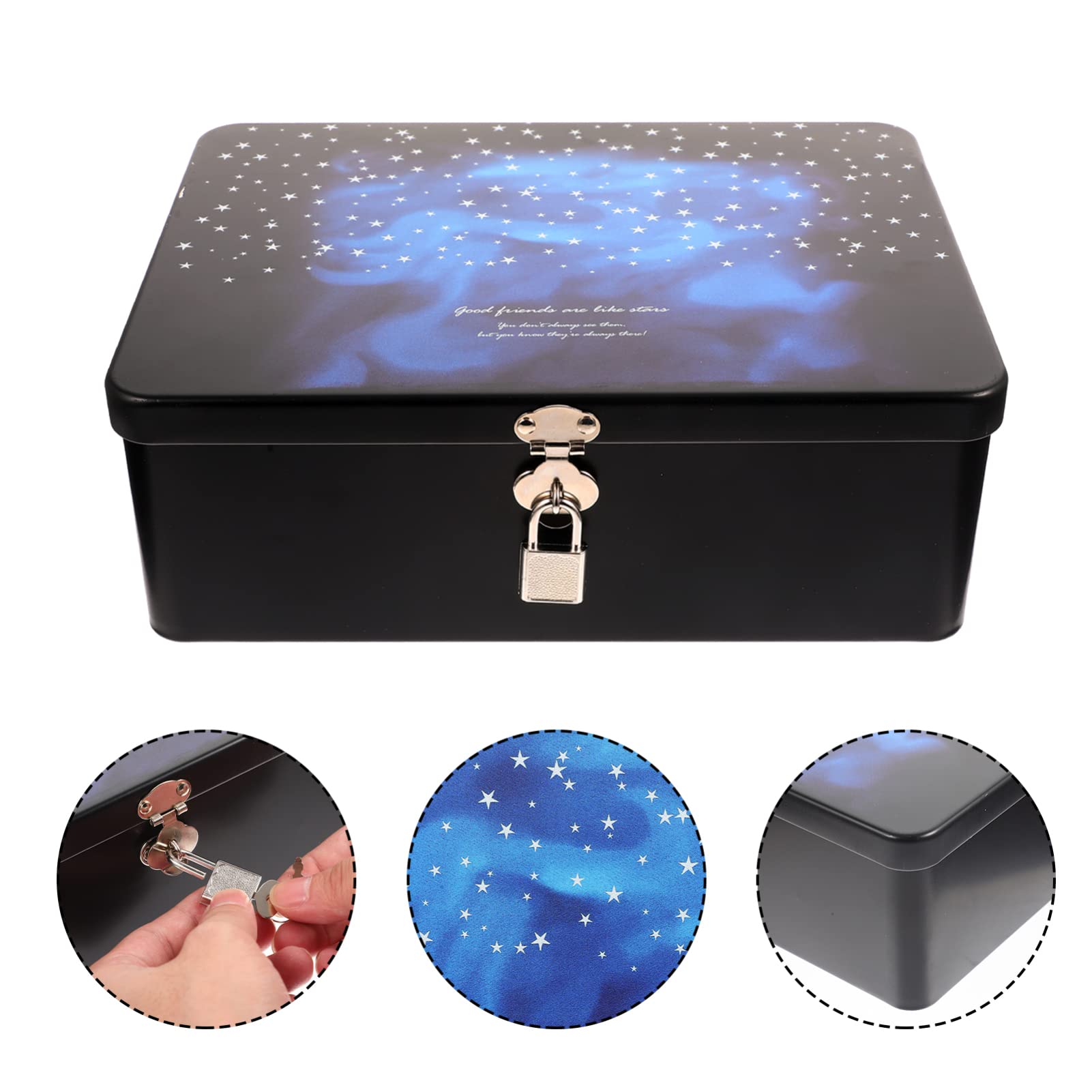 Amazon.co.jp: 収納ボックス ブリキ缶 缶ケース 鍵付き 星天 雑貨入れ