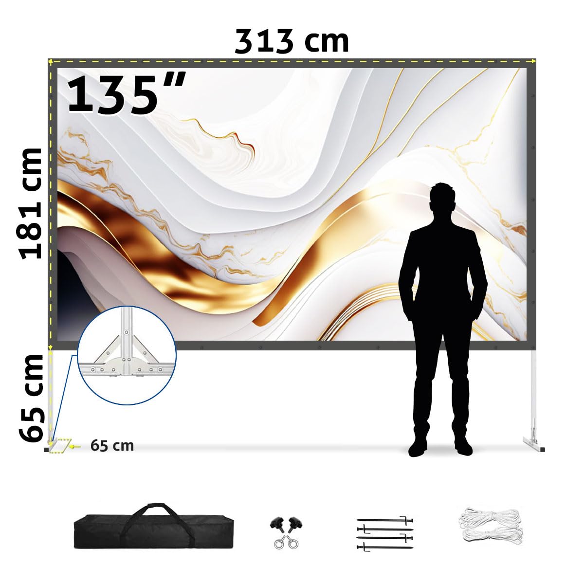 ESMART Professionnel MIMOBI Écran de Projection à Cadre Pliable 300 x 168 cm (135") 16:9 | Écran de Projection de projecteur de cinéma Maison écran de Cadre en Aluminium extérieur LCD LED