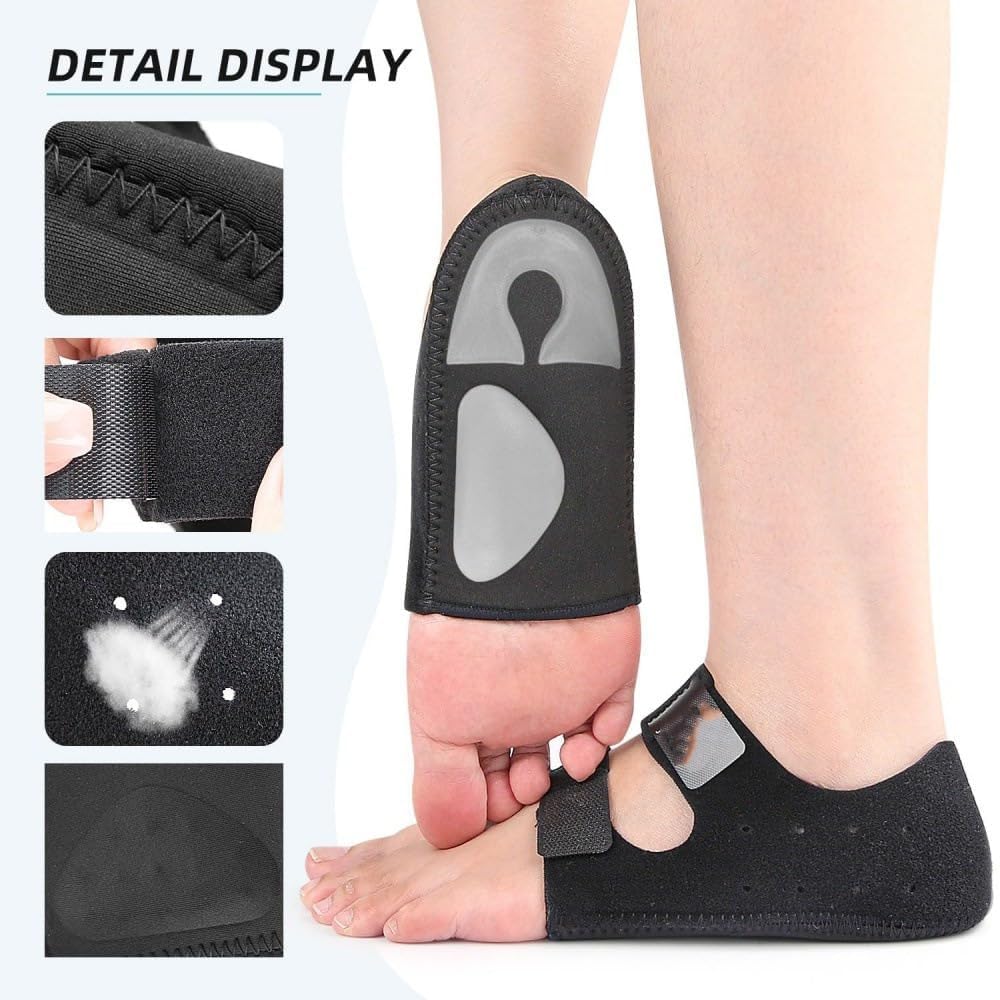 Wickston Silicone Gel Heel Protectors Velcro Heel Pad for Pain Relief, Plantar Fasciitis, Arch Support for Flat Feet For Men and Women (Black, L) 1