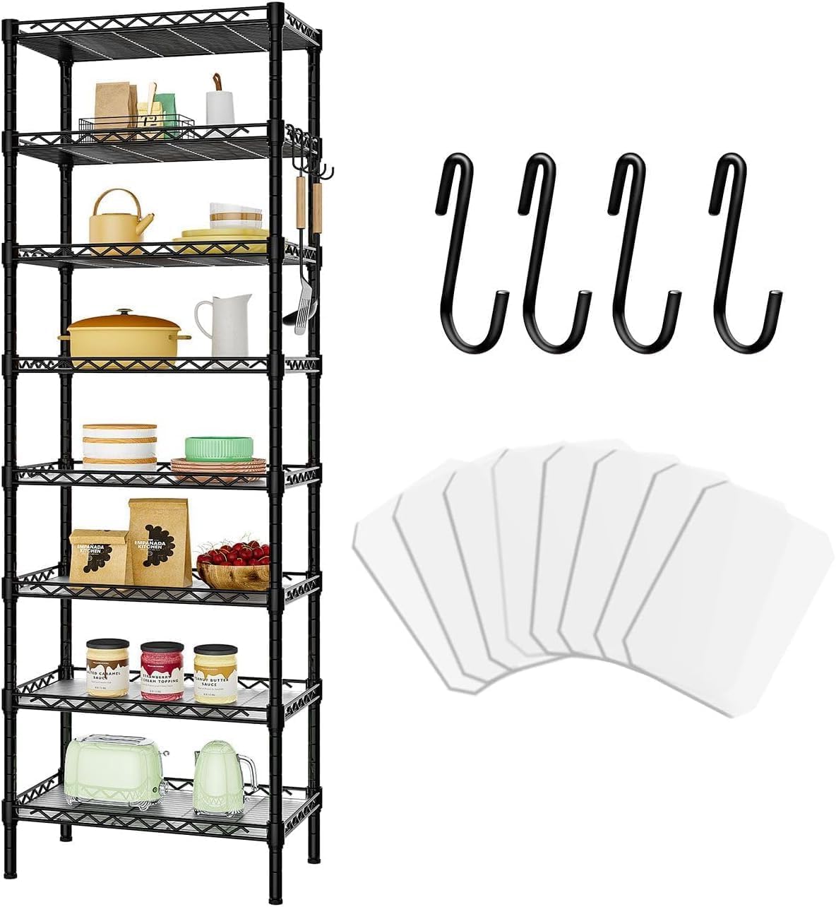 Forthcan 8-Tier Wire Shelving Unit, 8 Shelves Metal Shelving for Storage, Adjustable Heavy Duty Storage Shelves or Two 4-Tier Standing Shelf Units for Kitchen Pantry Organization, Black