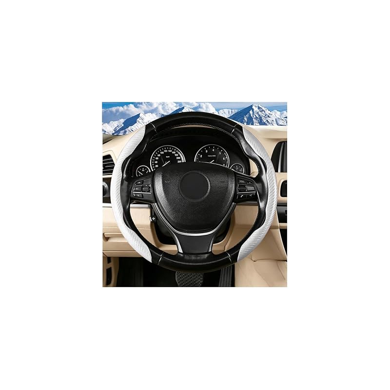 Capa para Volante em Fibra de Carbono com Design Segmentado Branca, Kit com 2 Peças Ziquruv