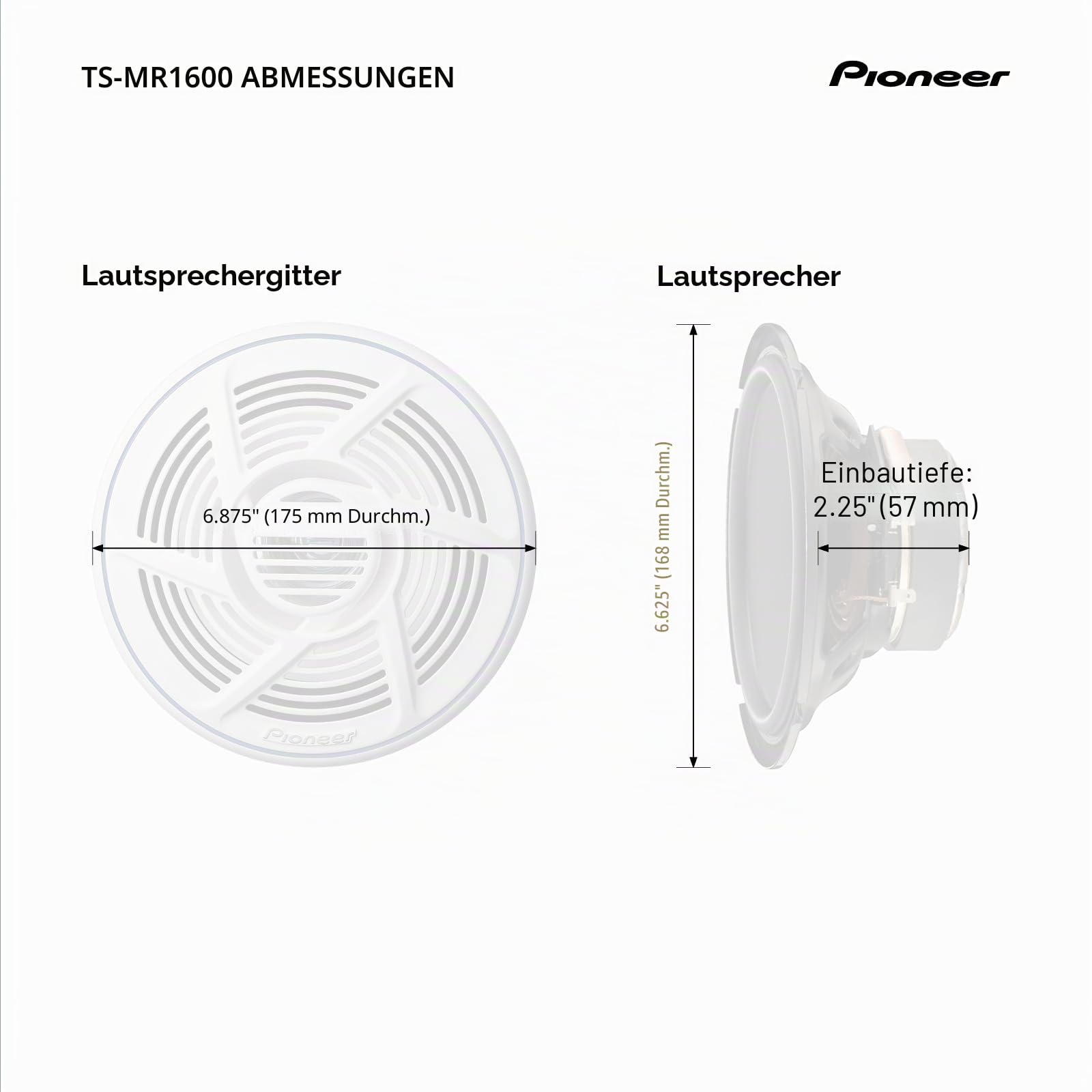 PIONEER TS-MR1600 Marinetauglicher Doppelkonus Outdoor Lautsprecher (100 W), 16 cm, Eingangsnennleistung 25 W, Gitter in Weiss