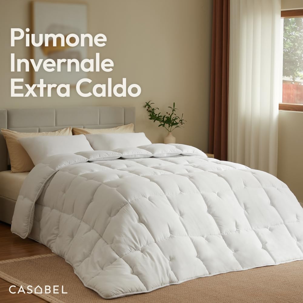 CASABEL Piumino Caldo 1 Piazza, 700gsm, 135x200cm, bianco | Microfibra morbida e traspirante, trapuntatura a rombi, calore omogeneo, calda, confortevole, lavabile in lavatrice