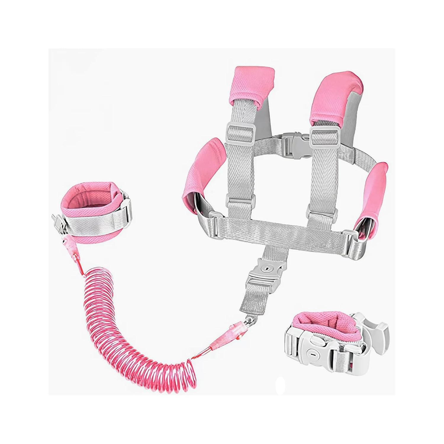 Toddler Harness Leash, 2-in-1 Anti Lost Leash with Safety Lock & Adjustable Wrist Link, 6.6ft Rein for Kids 1-3 Years, Baby Security Harness for Crowded Places, Travel, Shopping (Pink)