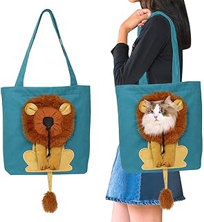 Cat Carrier Tote Bag with Lion Face Hole, Cat Carrier Bag with Head Hole, Cute Lion Shaped Pet Canvas Shoulder Bag Portable Carrying Bag for Small Dogs and Cats Pet Supplies