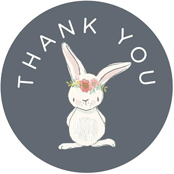Andaz Press Stylish Bulk Thank You Round Circle Label Stickers, 2-inch, Amelia Rabbit Floral Flowers, 80-Pack Colored Birthday Baby Shower Wedding Party Decorations Stationary Supplies
