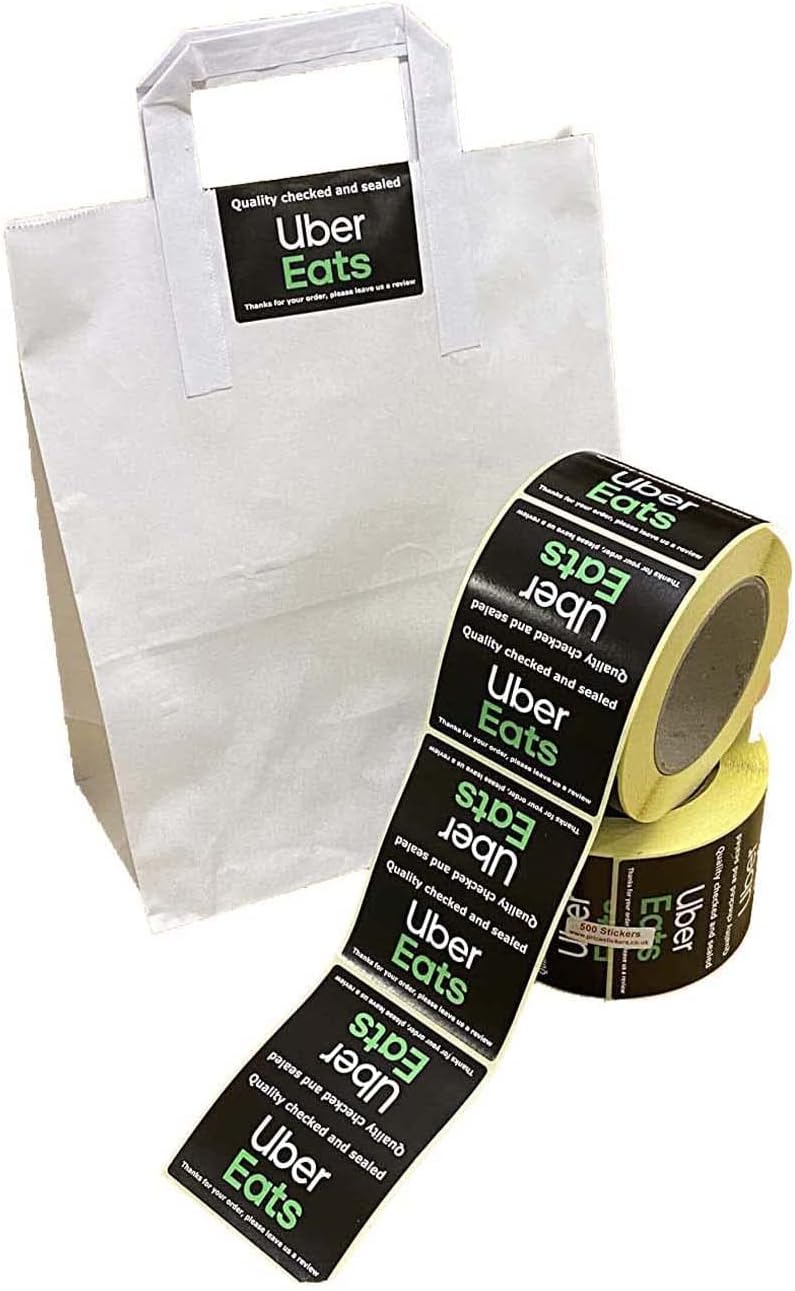 Uber Eats Takeaway Bag Seals 80 x 100mm Stickers/Labels, 10002 Rolls