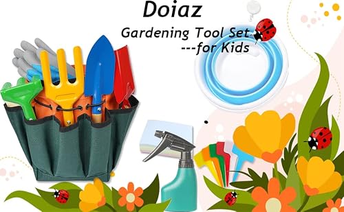 Kids Gardening Tool Set – Gardening Tools Kit Includes Shovel, Rake, Fork Trowel, Children's Garden Kit With Sun Hat, Apron, Gloves, Tote Bag, Sprayer And Bucket, Outdoor Play Toys Gift For Kids #TOP6