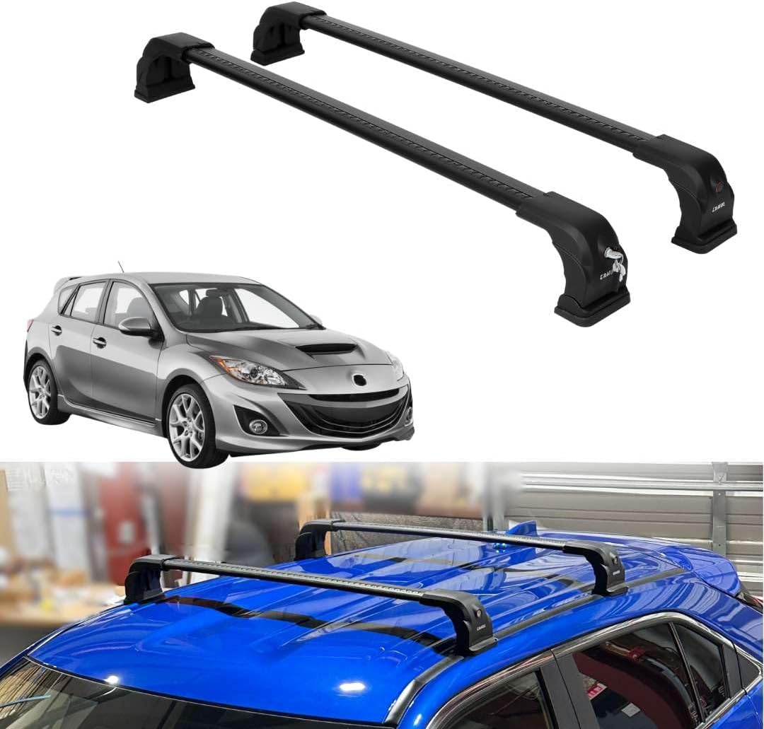 ERKUL Roof Rack Cross Bars for Mazda 3 2010-2013 | Anti-Theft Lock Aluminum Crossbars for Rooftop, Cargo Carrier, Luggage, Kayak, Canoe, Snowboard, Bike| Black