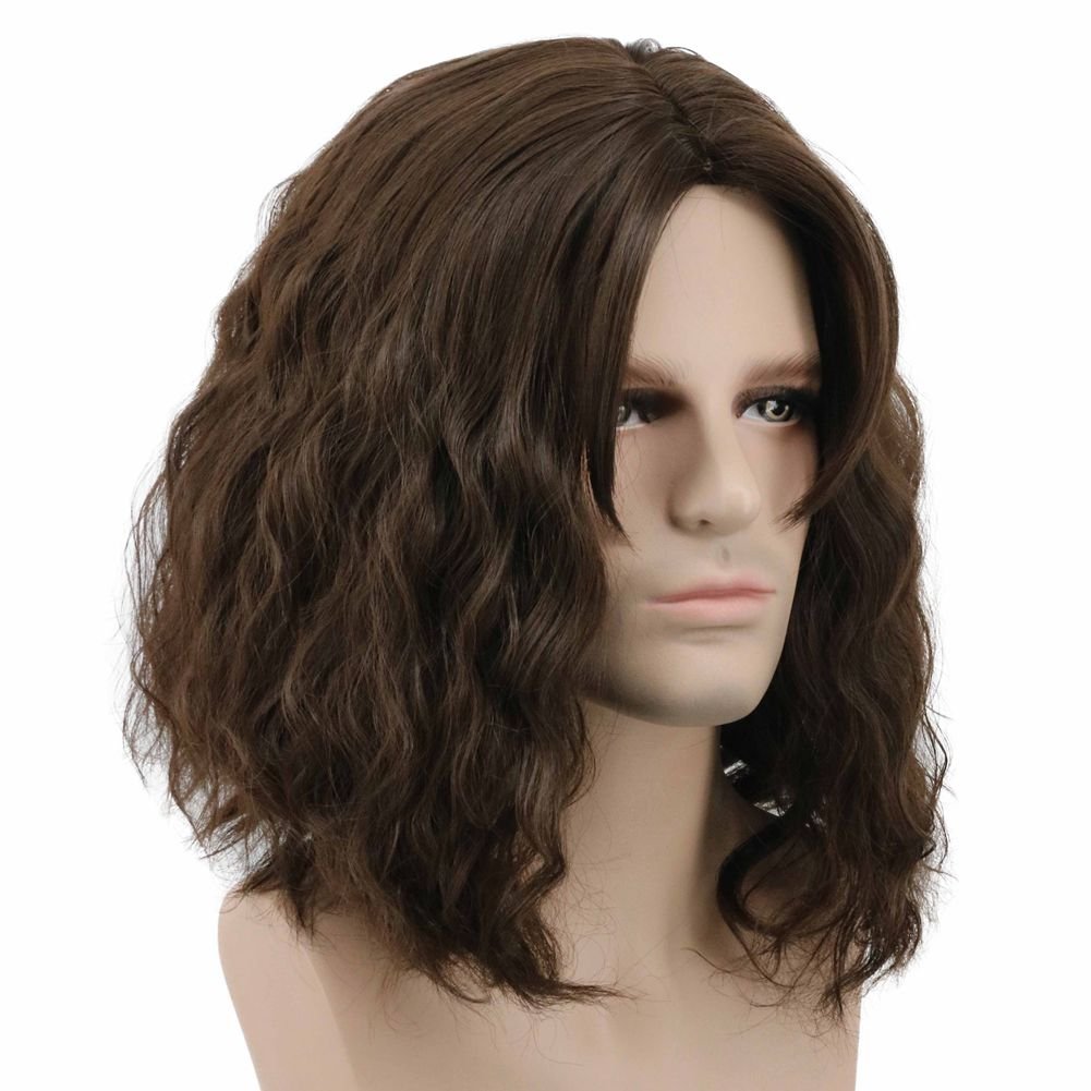 karlery Men Fluffy Short Curly Brown Wig Halloween Cosplay Wig Anime Costume Wig (2) - Image 3