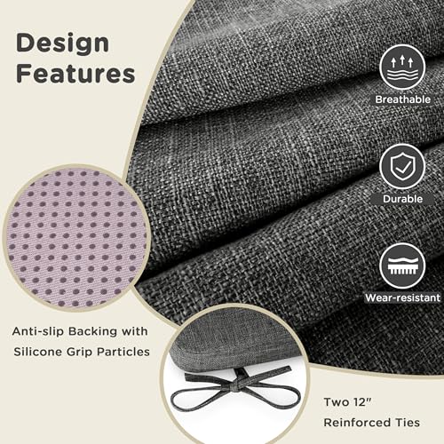 Image of AddGrace Square Chair Cushions for Dining Chairs 4 Pack 16x16x2inch D Grey | Non Slip, Removable Cover with Ties, Textured Fabric, for Kitchen Dining Room Indoor, Hard Wooden Chairs, Family Gathering