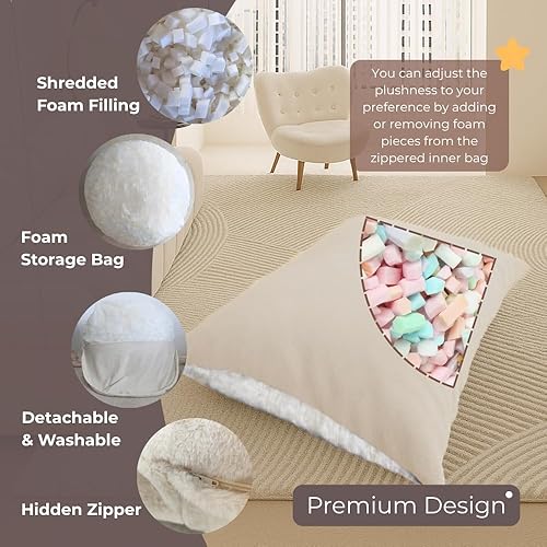 Miniatura 4 de Wonder Space Silla Puf  Relleno de espuma suave  Funda extraíble y lavable  Tela de felpa ultrasuave  Cojín minimalista de piso para niños y
