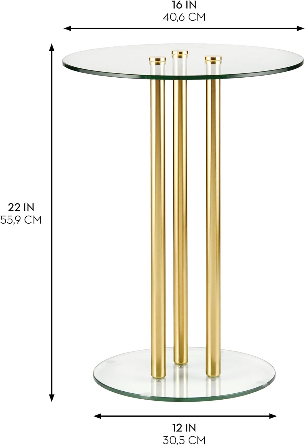 iDesign Round Pedestal Small Spaces-Clear/Brass 16" Milan Glass Steel Drink Table