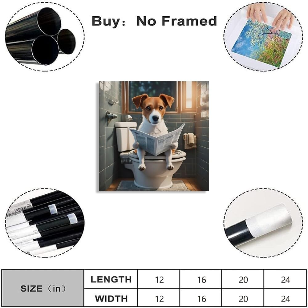 TcnBzydkij Square Canvas Bathroom Decor Jack Russell Dog Wall Decor Poster Animals Reading Newspaper Theme Bathroom Wall Art Print Toilet Wall Decor Home Gift 12x12inch Unframed, style-23 - Image 2