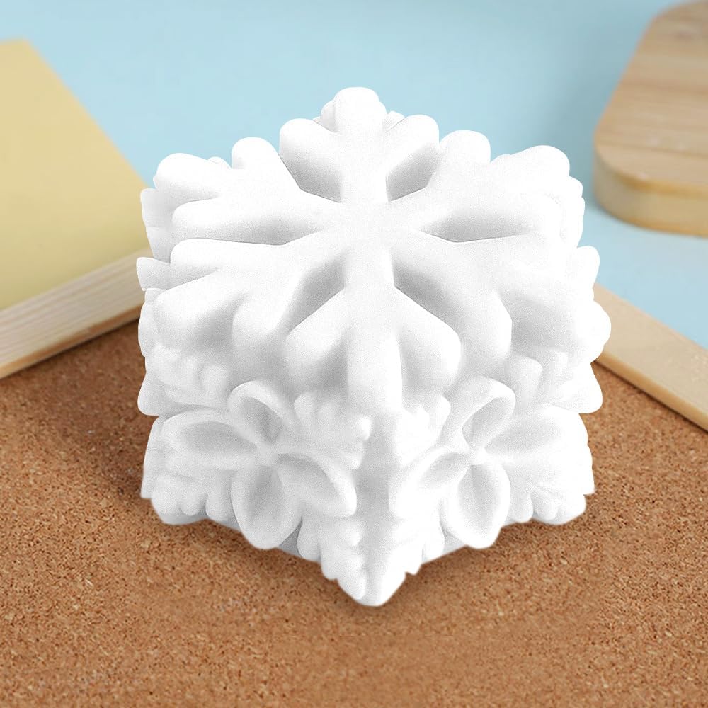 Christmas Snowflake Pillar Candle Molds 3D Snowflake Silicone Mold Christmas Silicone Molds for Candles Making Home Decorations DIY Soap Resin Sculpture Gypsum Ornament Crafts Aroma Candle Mold