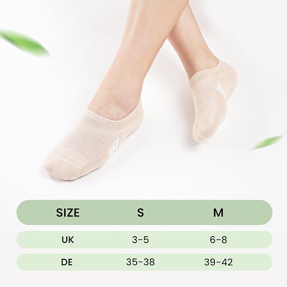 Bamboo No Show Trainer Socks for Womens 3-5/6-8, Low Cut Non Slip Sports Socks, Breathable Invisible Ladies Ankle Sock for Walking, Running and Daily Use