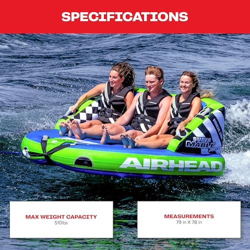 Image of Airhead Mable Towable Tube for Boating, 1-4 Rider Inflatable Boat Tube for Water Tubing, Heavy Duty Full Nylon Cover, EVA Foam Pads, Dual Tow Point, Patented Speed Safety Valve