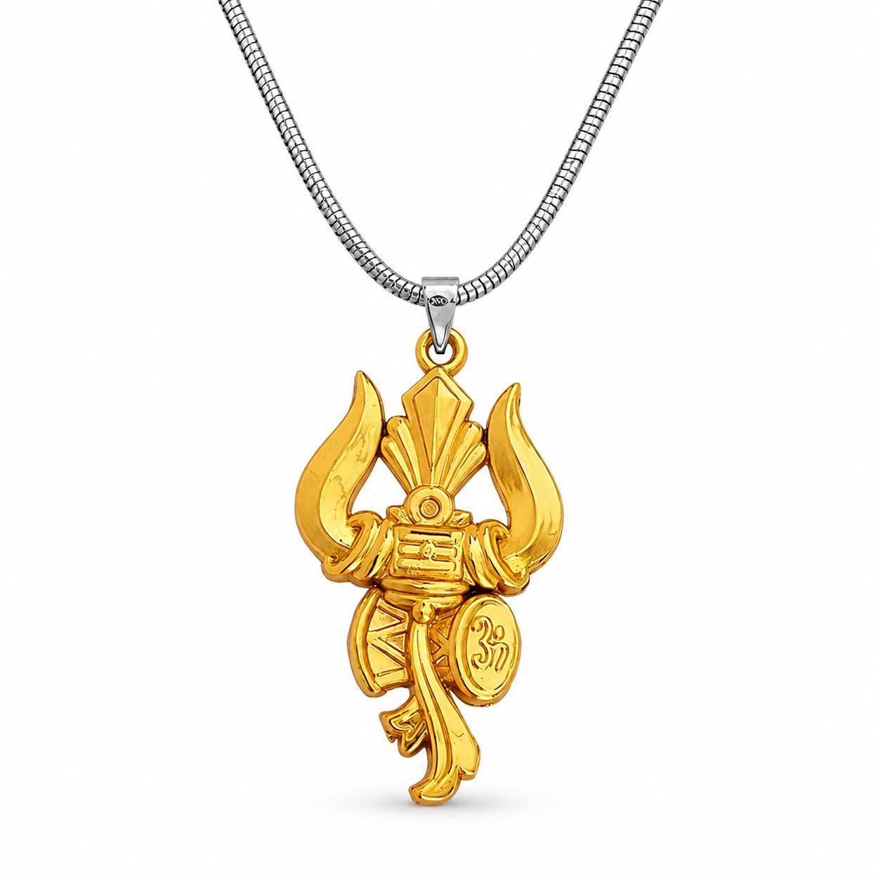 m men style Lord Shiv Trishul Damru Shiv Symbol Necklace Religious Jewelery Gold Brass Pendant Necklace Chain For Unisex-picture-36